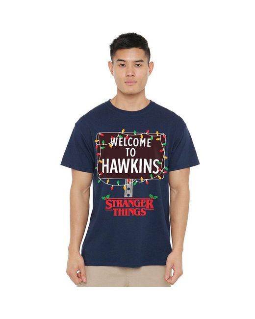 Stranger Things Blue Christmas Welcome To Hawkins T-Shi for men