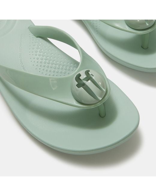 Fitflop Green Iqushion Glossy-Button Flip Flops