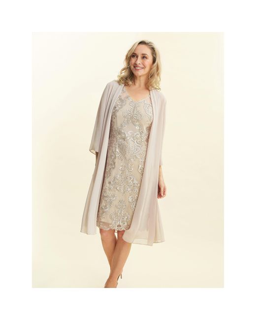 Gina Bacconi Natural Joss Embroidered Dress With Jacket
