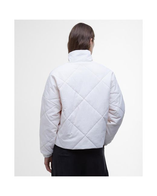 Barbour White Zola Long Sleeve Stand Collar Quilted Jacket