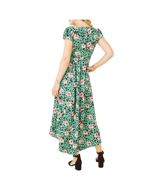 Mela London Green Animal Print Dipped Hem Wrap Dress