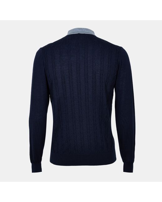 Pal Zileri Blue Wool Zipped Short-Sleeve Polo Shirt for men
