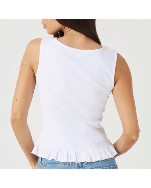 Brave Soul White Bs Crew Neck Button Down Vest With Frill Detail