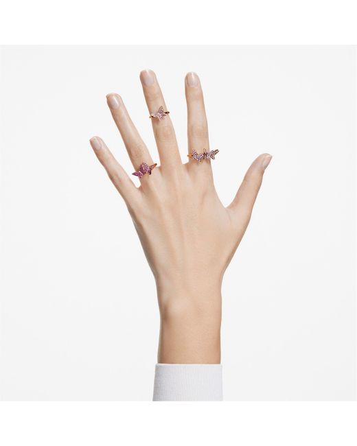 Swarovski Pink Lilia Ring, Set (3) Butterfly, Rose-Tone Plated