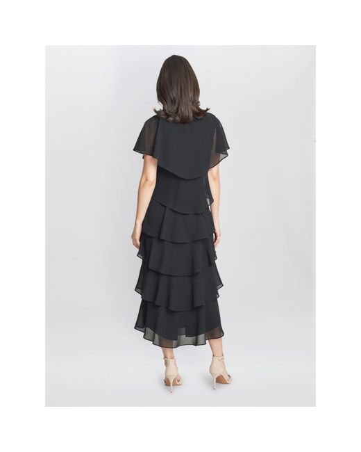 Gina Bacconi Black Rebecca Midi Tiered Cocktail Dress