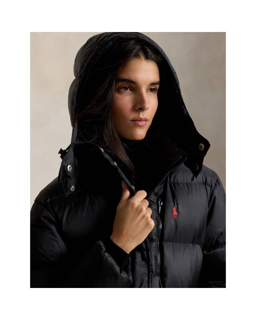 Polo Ralph Lauren Black Carly Water-Repellent Quilted Duck Down Wind Resistant Detachable Hood Short Puffer Jacket