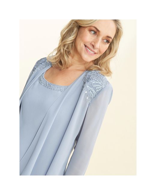 Gina Bacconi Blue Camira Lace Shoulder Tier Jacket Dress
