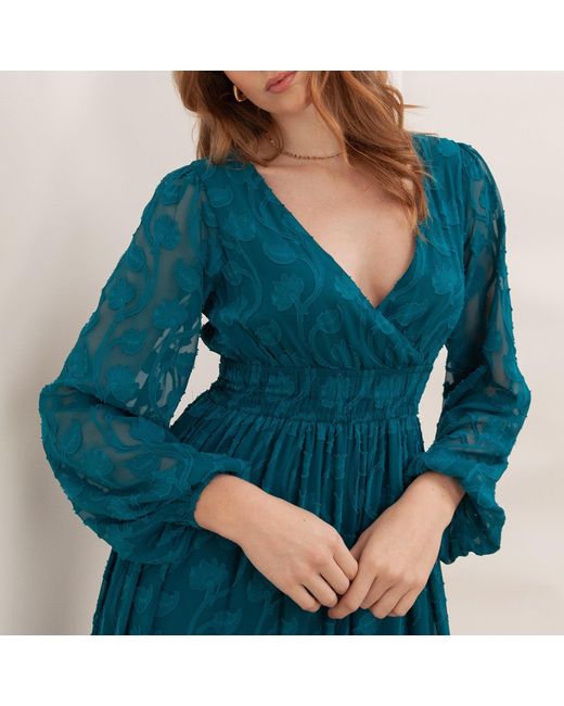 Lovedrobe Blue Floral Burnout Tie-Back Maxi Dress With Asymmetric Split Hem