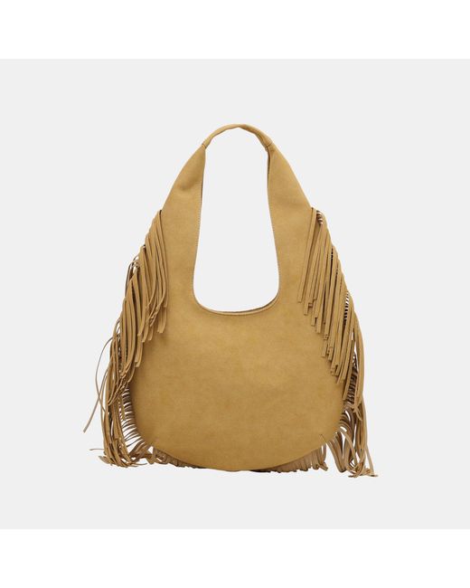 Firetrap Natural Faux Suede Fringed Hobo Bag