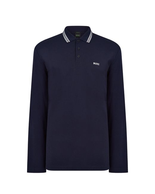 Boss Blue Plisy Long Sleeve Polo Shirt for men