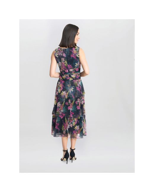 Gina Bacconi Blue Nina Midi Printed Tiered Dress