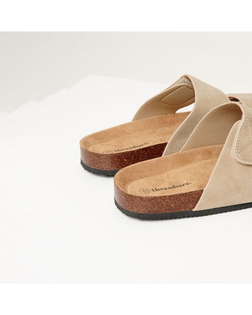Threadbare Natural Faux Suede Two Strap Sandals for men