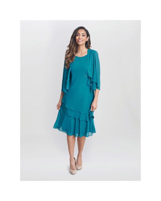 Gina Bacconi Blue Lola Jacket And Asymmetric Tiered Dress