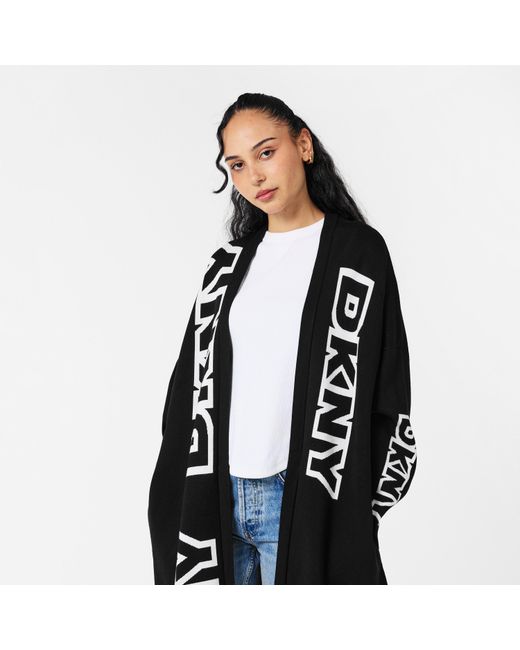 DKNY Black Exploded Textured Knit Relaxed Fit Cardigan