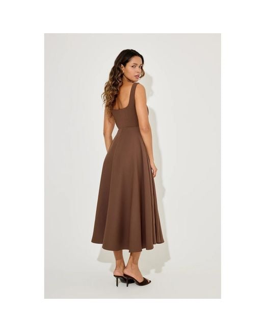 Odd Muse Brown The Ultimate Muse High Waist Square Neck Midi Dress