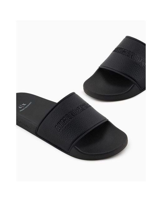 ARMANI EXCHANGE Black Pool Sliders for men