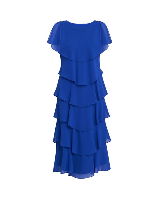 Gina Bacconi Blue Tessa Midi Tiered Cocktail Dress