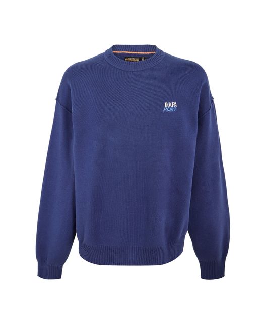 Napapijri Blue Optical Full Zip Crew Neck Jumper for men