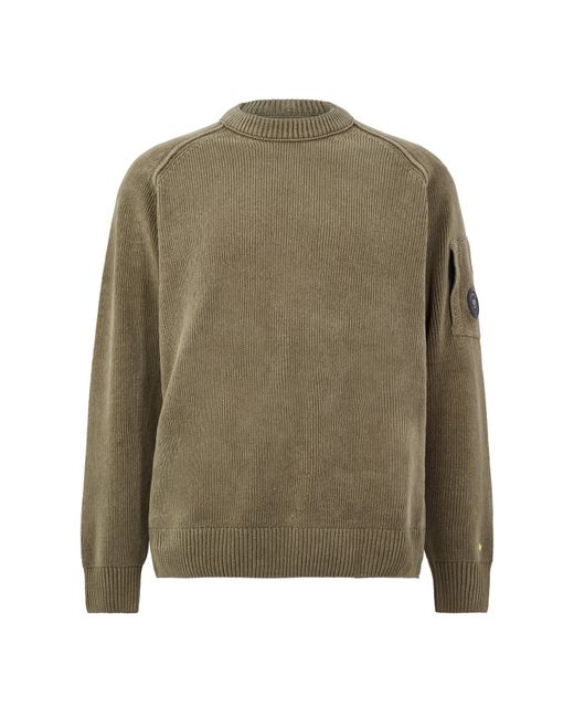 C P Company Green Chenille Cotton Crew-Neck Jumper for men