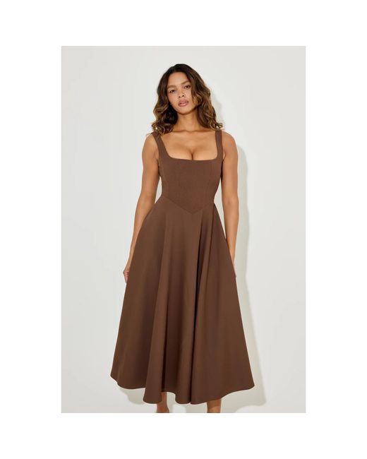 Odd Muse Brown The Ultimate Muse High Waist Square Neck Midi Dress