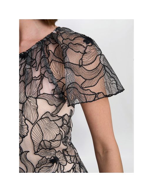 Gina Bacconi Gray Marie-Claire Floral Mesh Maxi Dress