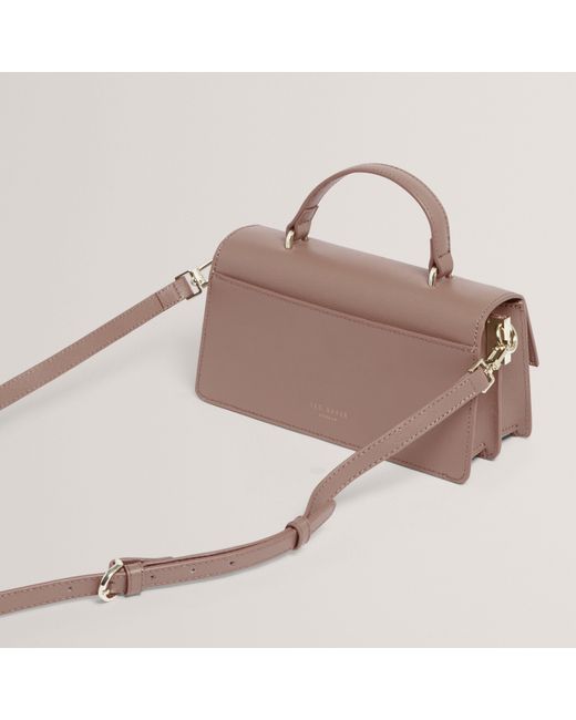 Ted Baker Gray Bar Detail Wide Leather Crossbody Bag