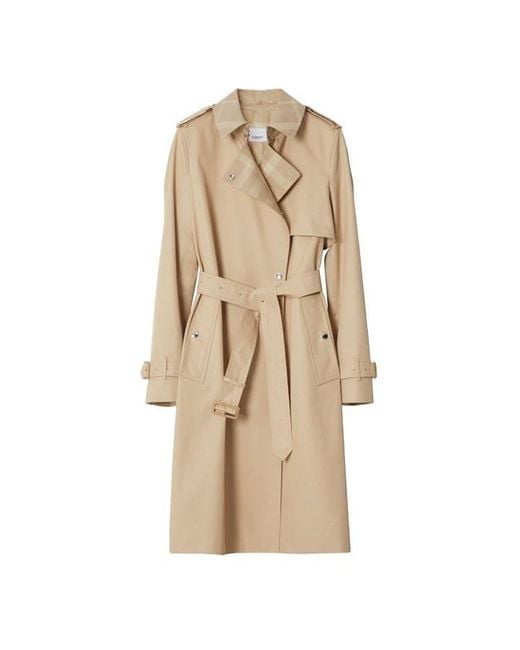 Burberry Checked Panel Cotton Gabardine Trench Coat in Natural | Lyst UK
