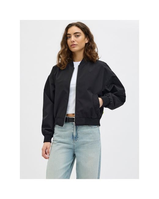 JJXX Black Ella Ribbed Zip Bomber Jacket