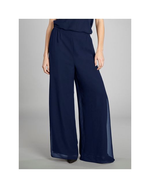 Gina Bacconi Blue Chiffon Layered Trouser With Slits