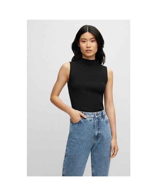 Boss Black Feskies Knitted Slim Fit Mock Neckline Top