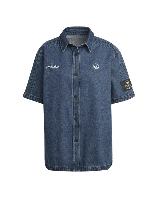 Adidas Originals Blue Denim Short Sleeve Plain Shirt