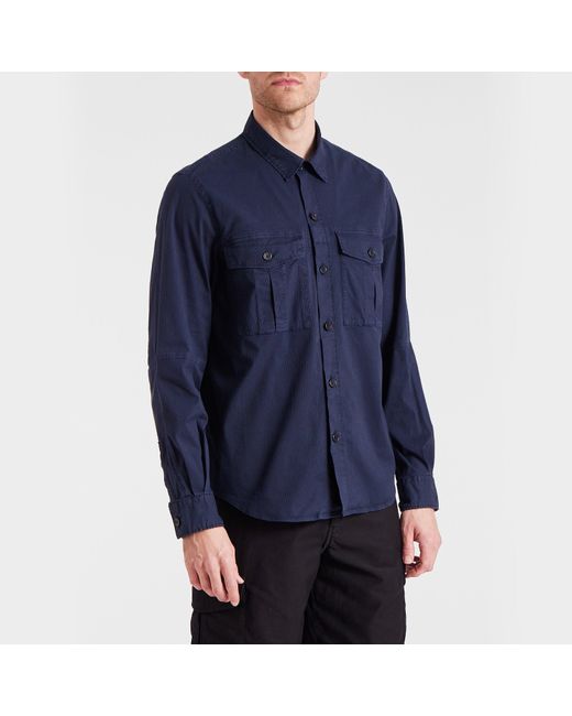 Paul Smith Blue Utility Long-Sleeve Plain Shirt for men