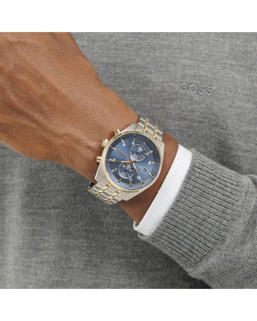 Boss Metallic Gents Skytraveller Bi Colour Chronograph Watch for men