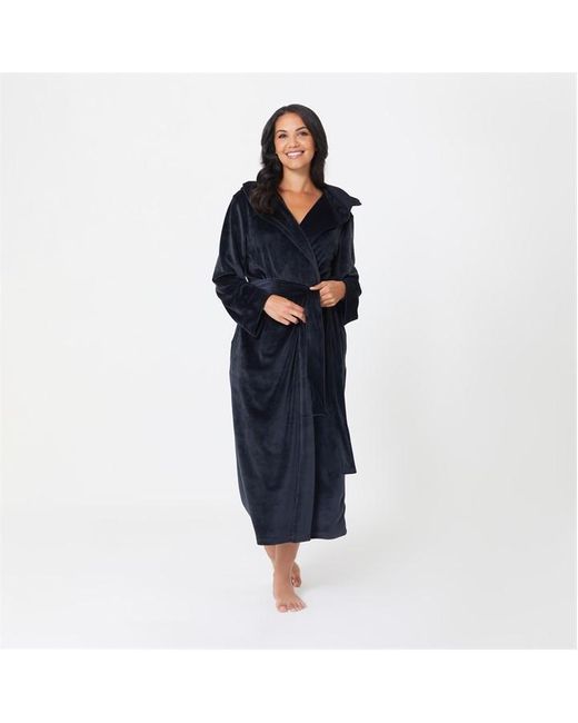 Be You Blue Hooded Velour Longline Dressing Gown