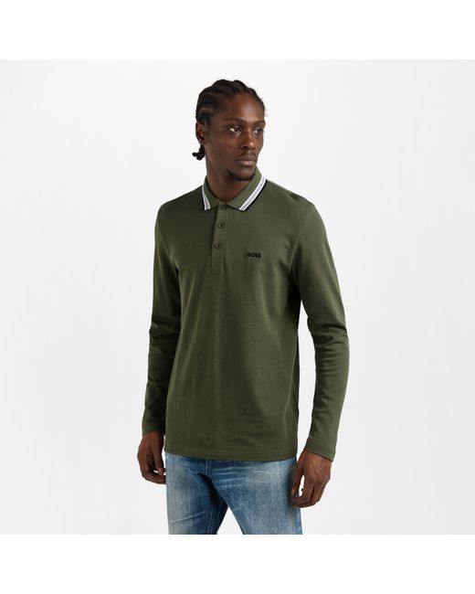 Boss Green Plisy Long Sleeve Polo Shirt With Logo Detail for men