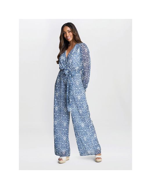 Gina Bacconi Blue Kourtney Chiffon Jumpsuit