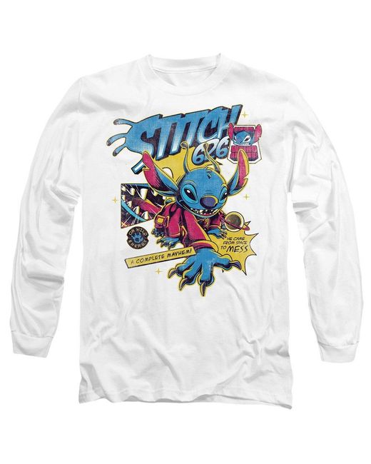 Disney White Lilo And Stitch 626 Comic Long Sleeve T-Shirt Whi for men