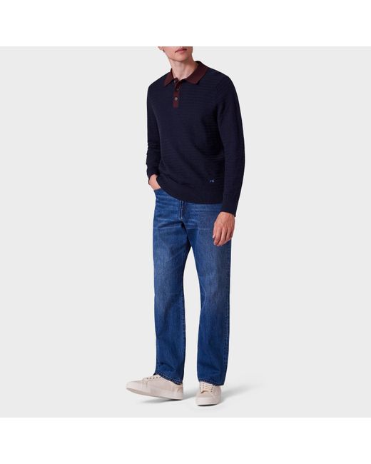 Paul Smith Blue Knitted Long Sleeve Polo Shirt for men