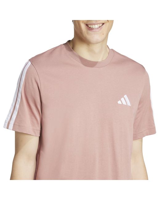 Adidas Pink Essentials 3-Stripes T-Shirt for men