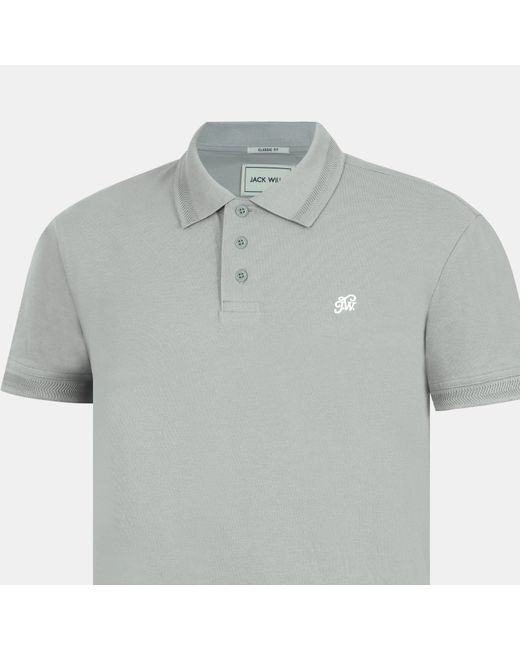 Jack Wills Gray Fine Pique Cotton Short Sleeve Polo Shirt for men