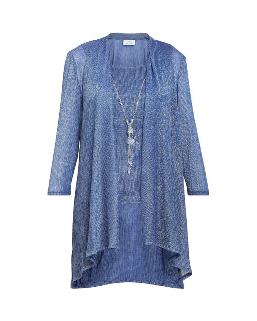 Gina Bacconi Blue Natasha 3 Piece Metallic Trouser Suit