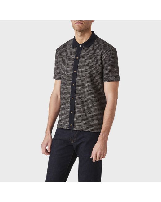 Paul Smith Black Button Front Short Sleeve Patterned Shirt for men