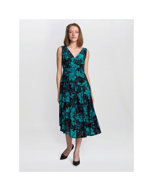 Gina Bacconi Blue Beth Floral Midi A-Line Dress