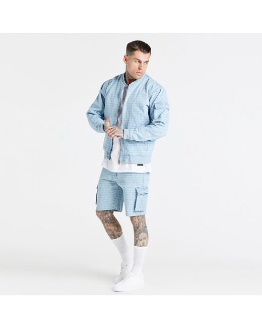 Siksilk Blue Ribbed Bomber Jacket for men