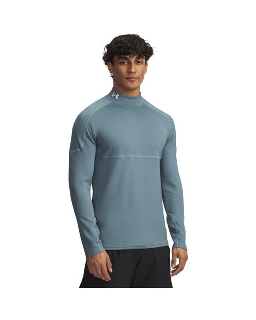 Under Armour Blue Cold Weather Grid Long Sleeve Mock Baselayer Top for men