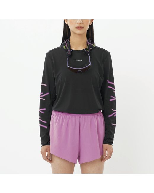Salomon Black Shakeout Core Graphic Ls Running Tee