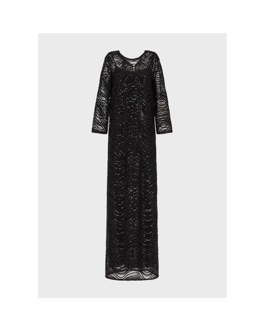 Emporio Armani Black Lace Textured Maxi Dress