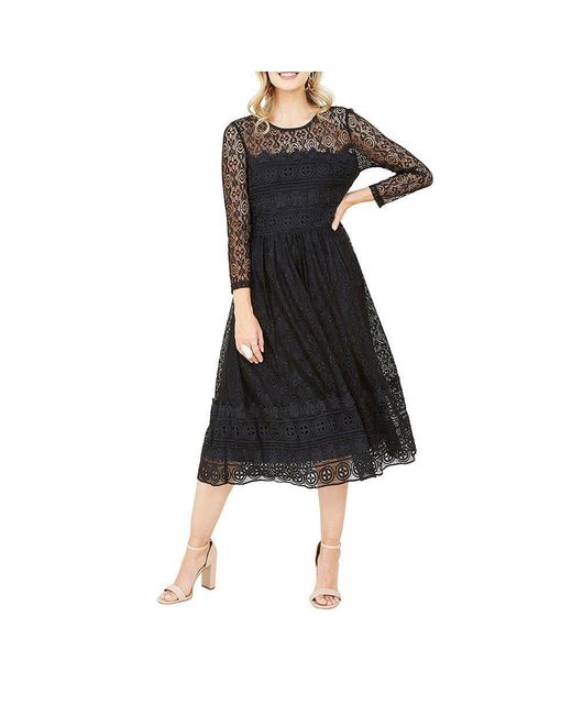 Yumi' Black Lace Skater Dress