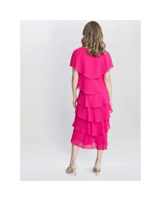 Gina Bacconi Pink Rebecca Midi Tiered Cocktail Dress