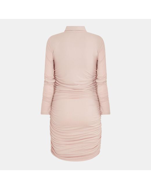 AX Paris Pink Ruched Button Front Bodycon Dress